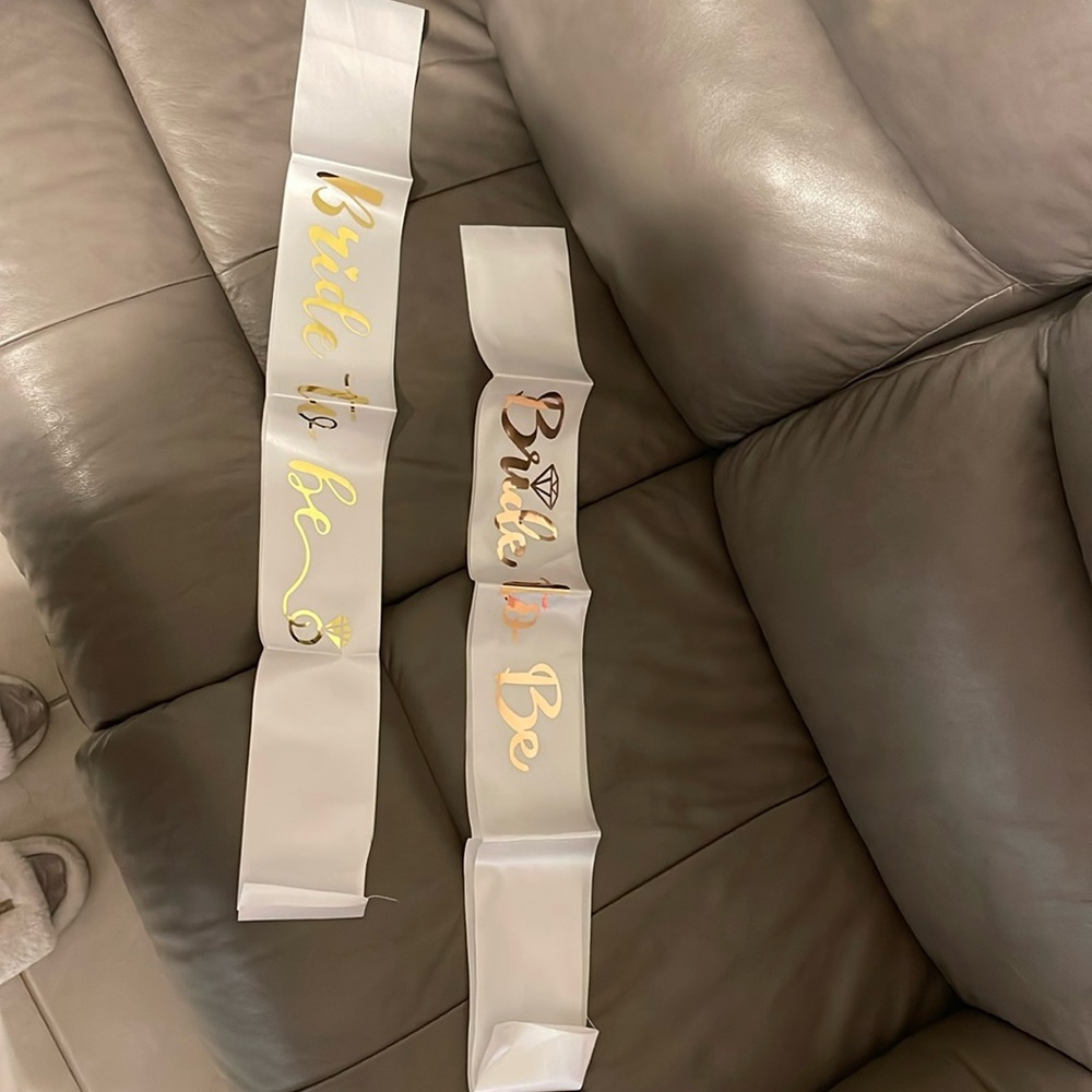 Set of bride to be sashes in gold and rose gold font!